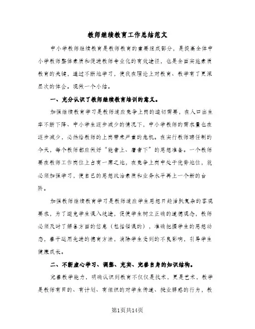 2024年教师继续教育工作总结范文（5篇）