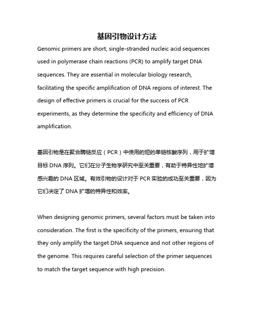 基因引物设计方法
