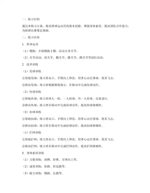 排球专项辅助练习方案