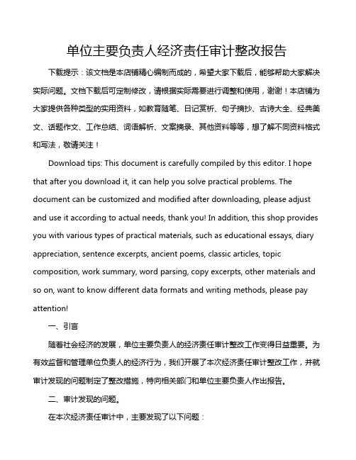 单位主要负责人经济责任审计整改报告