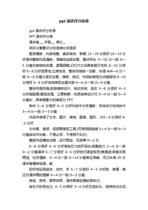 ppt演讲评分标准