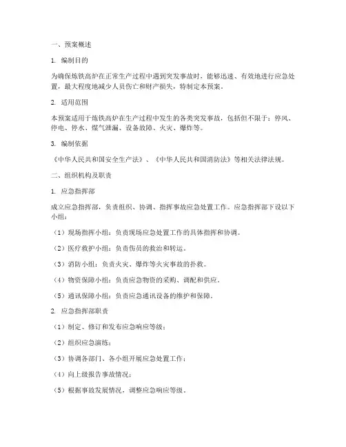炼铁高炉应急预案模板