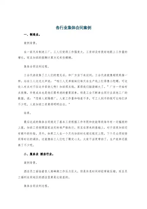 各行业集体合同案例