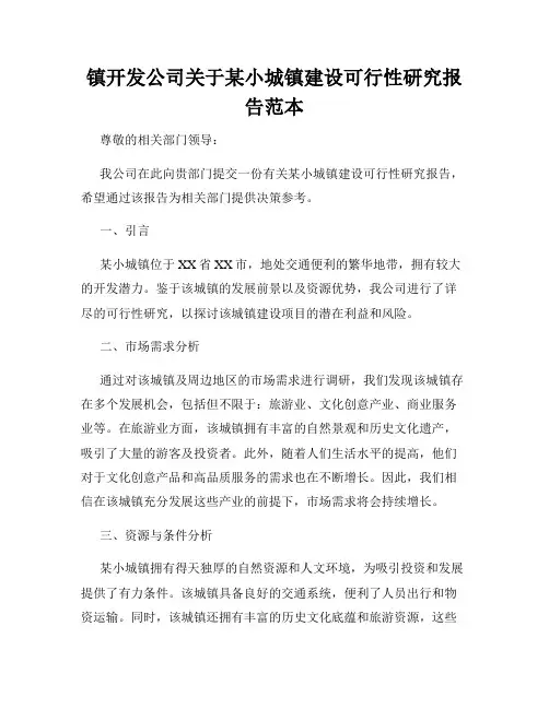 镇开发公司关于某小城镇建设可行性研究报告范本