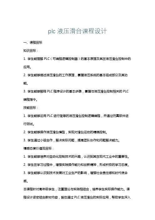 plc液压滑台课程设计