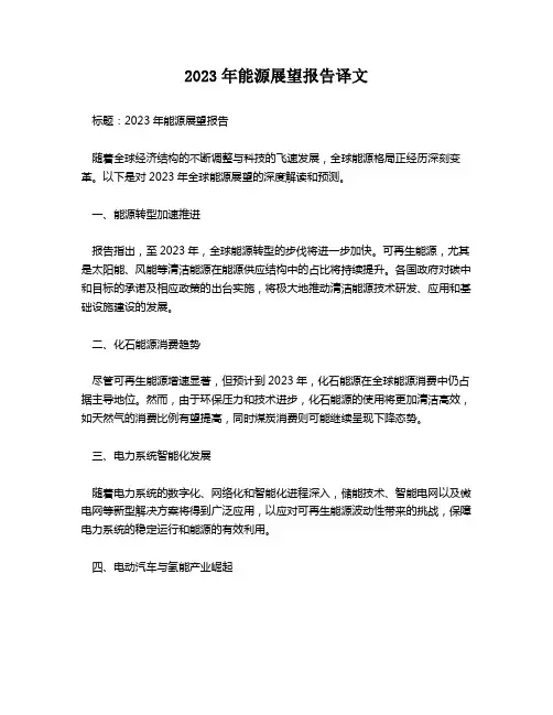 2023年能源展望报告译文