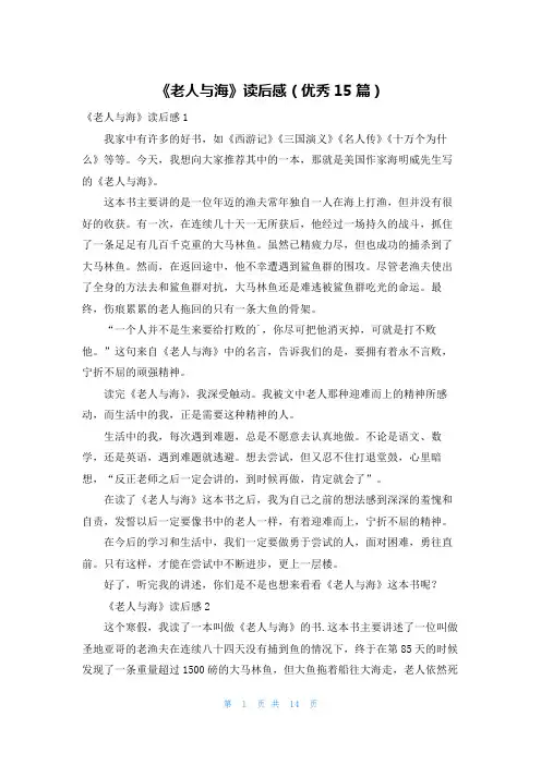 《老人与海》读后感(优秀15篇)
