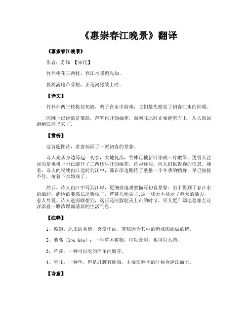 《惠崇春江晚景》翻译