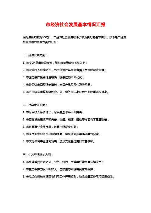 市经济社会发展基本情况汇报