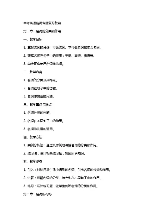 中考英语名词专题复习教案