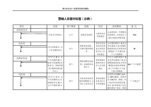 营销人员晋升标准