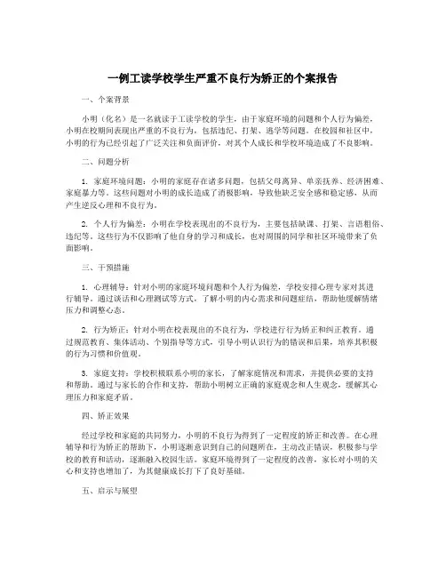 一例工读学校学生严重不良行为矫正的个案报告