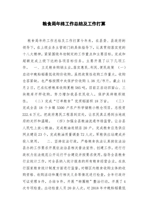 粮食局年终工作总结及工作打算