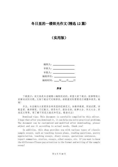 冬日里的一缕阳光作文(精选12篇)