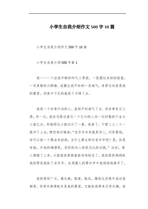 小学生自我介绍作文500字10篇