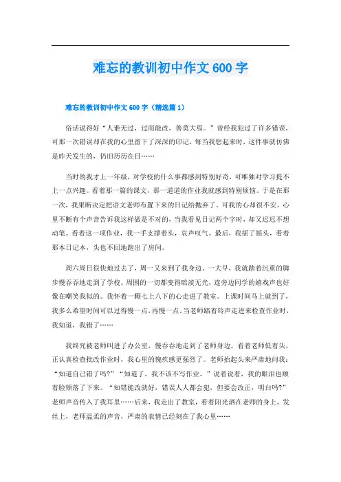 难忘的教训初中作文600字