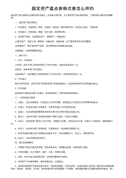 固定资产盘点表格式是怎么样的