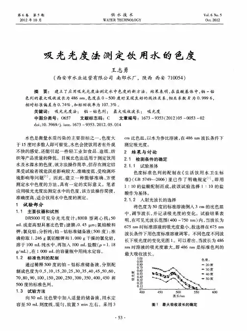 吸光光度法测定饮用水的色度
