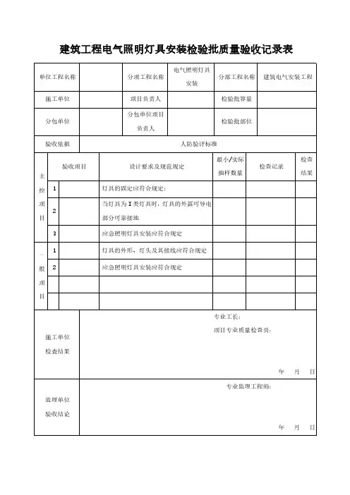 建筑工程电气照明灯具安装检验批质量验收记录表模板