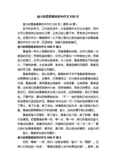 奋斗的青春最美初中作文500字（通用44篇）