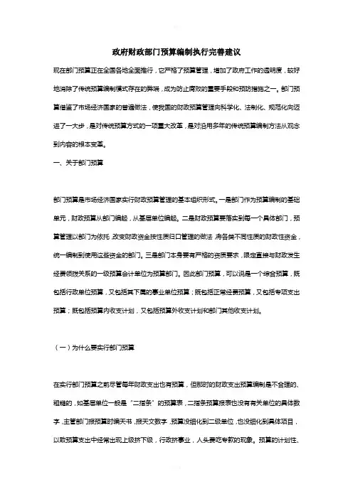 政府财政部门预算编制执行完善建议