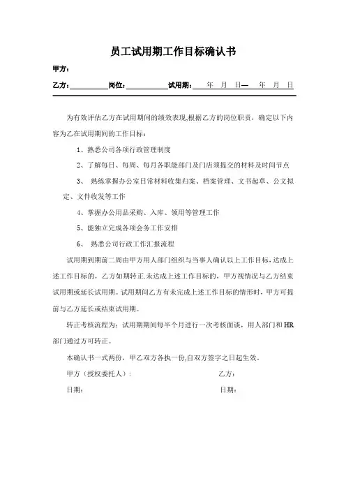 试用期工作目标责任书
