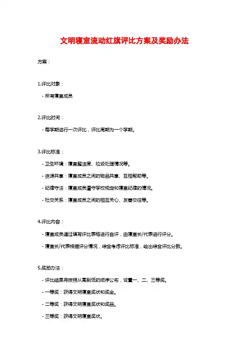 文明寝室流动红旗评比方案及奖励办法