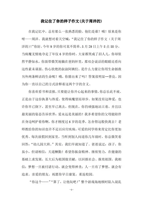 我记住了你的样子作文(关于周洋的)