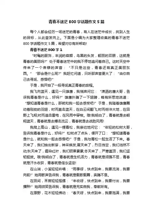青春不迷茫800字话题作文5篇