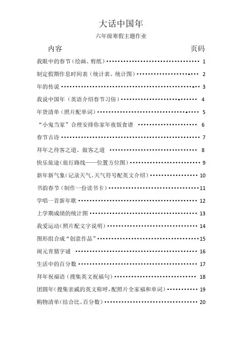 小学六年级寒假特色主题作业