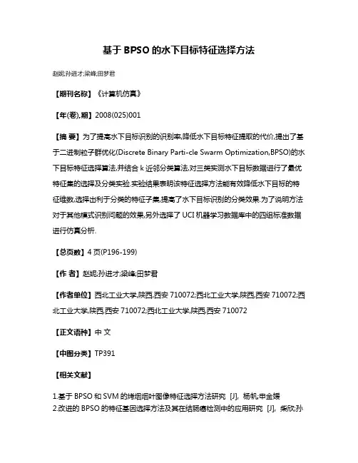 基于BPSO的水下目标特征选择方法