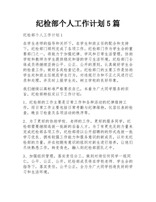 纪检部个人工作计划5篇
