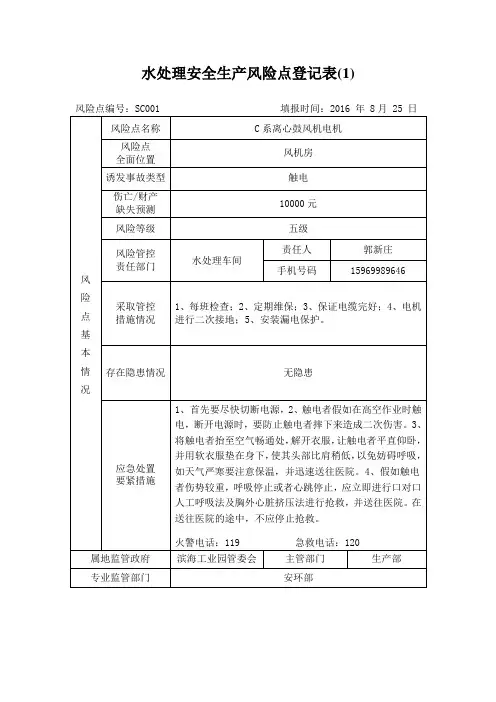 水处理安全生产风险点登记表(1)