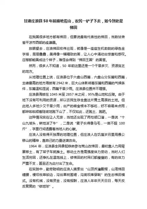甘肃庄浪县50年前遍地荒山，农民一铲子下去，如今到处是梯田
