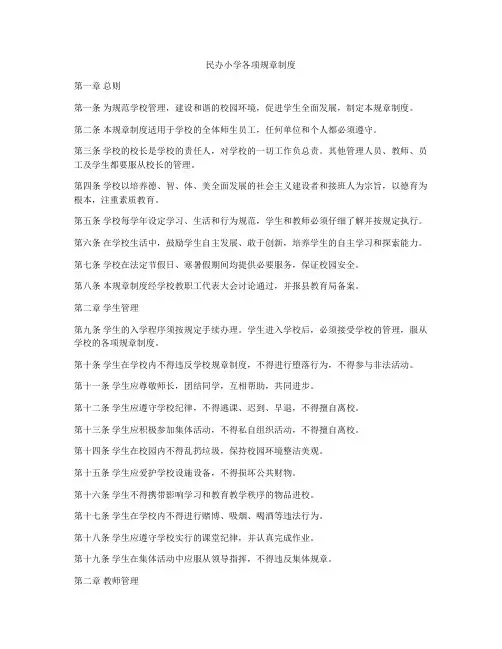 民办小学各项规章制度