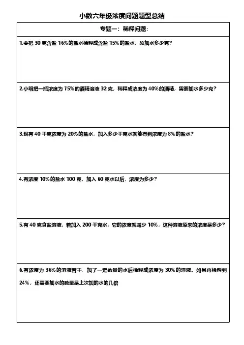 小学数学六年级浓度问题题型总结
