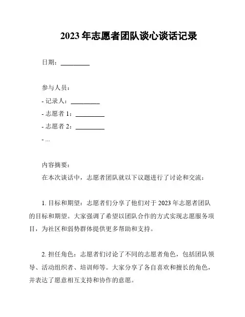 2023年志愿者团队谈心谈话记录