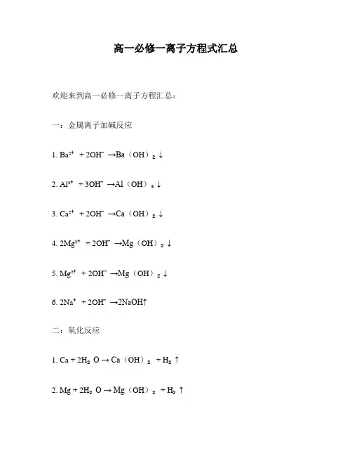 高一必修一离子方程式汇总