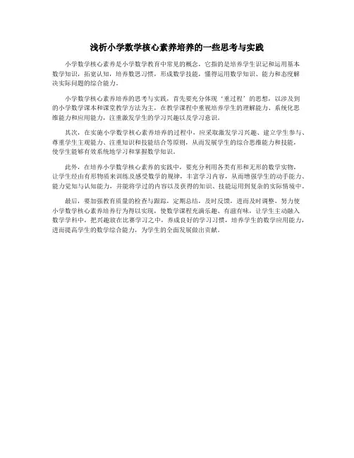 浅析小学数学核心素养培养的一些思考与实践