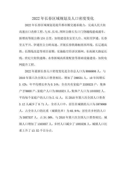 2022年长春区域规划及人口密度变化
