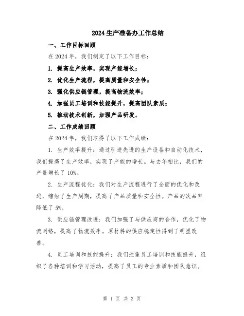 2024生产准备办工作总结