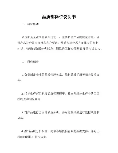 品质部岗位说明书