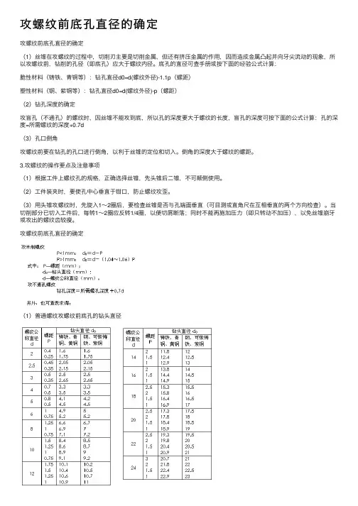 攻螺纹前底孔直径的确定