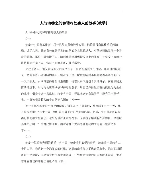 人与动物之间和谐相处感人的故事[教学]