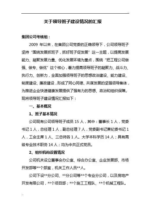 关于领导班子建设情况的汇报