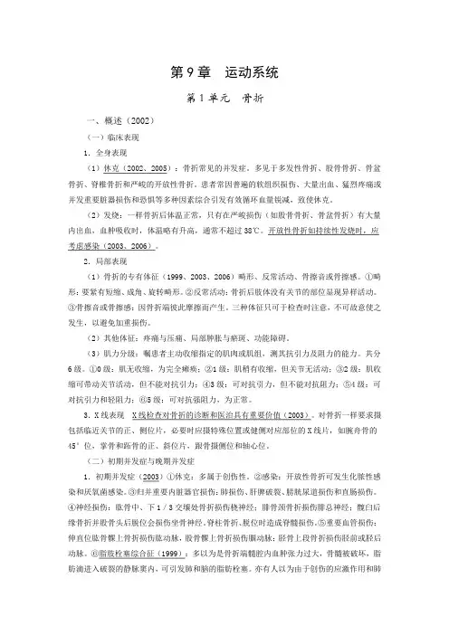 好医生版本临床执业助理医师历年考点串讲第9章运动系统