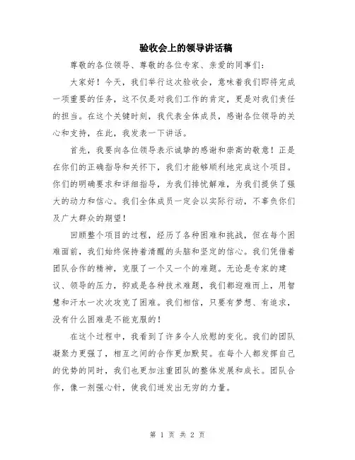 验收会上的领导讲话稿