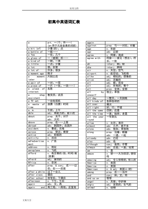 初高中英语词汇表(整理打印版)