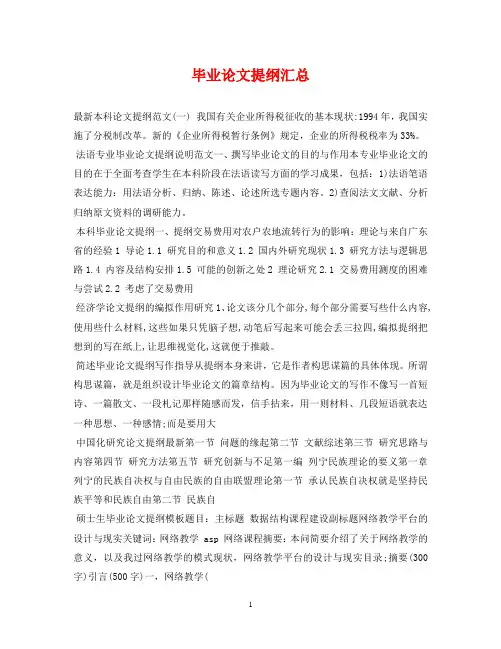 毕业论文提纲汇总