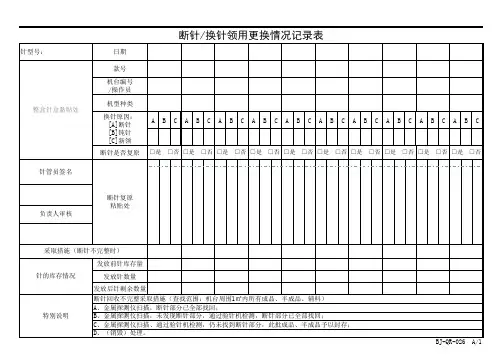 断针换针领用更换情况记录表